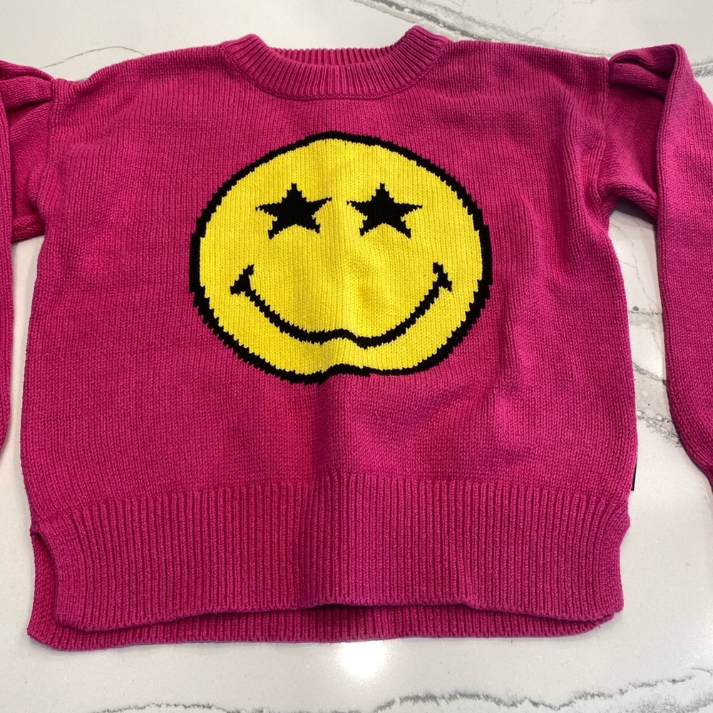 GAP Girls Puff Sleeve Smiley World Sweater Size L 10